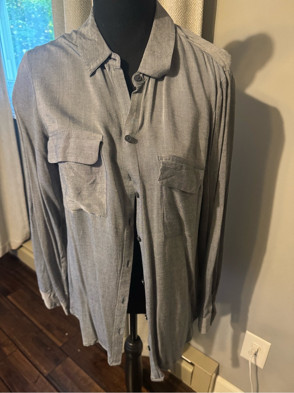 Lightweight Button-Up Shirt Jacket - Gray